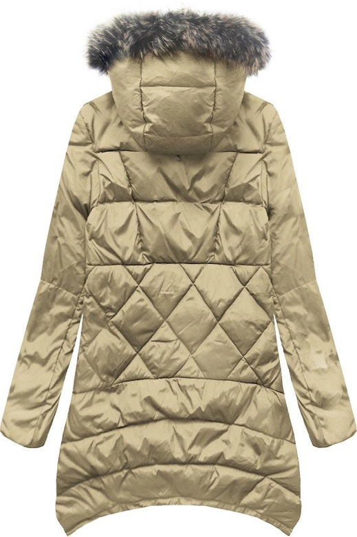 PIKOWANA KURTKA Z PUCHEM NATURALNYM CIEMNOBEŻOWA (1412)