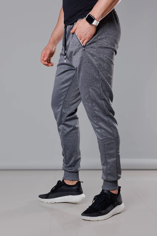 Męskie spodnie dresowe ze ściągaczami grafitowe (8K167)