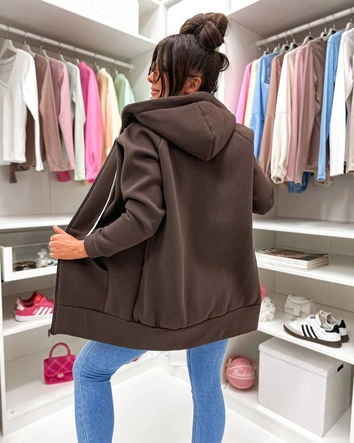Gruba rozpinana bluza damska Goodlookin czekoladowa (551)