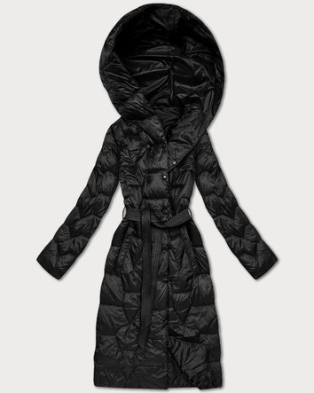 Pikowany płaszcz z paskiem Libland czarny (LD-7806)