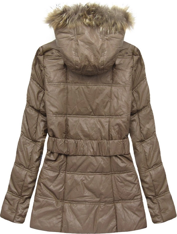 KURTKA Z EKOSKÓRY Z FUTERKIEM BRĄZOWA (X6005X)