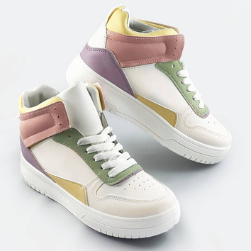 Damskie sneakersy za kostkę biało-pastelowe (wh2122)