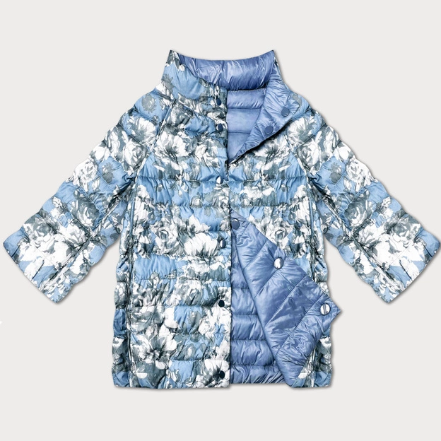 Dwustronna kurtka damska z rękawem 3/4 Minority jasny niebieski/kwiaty (M23-7009-50)
