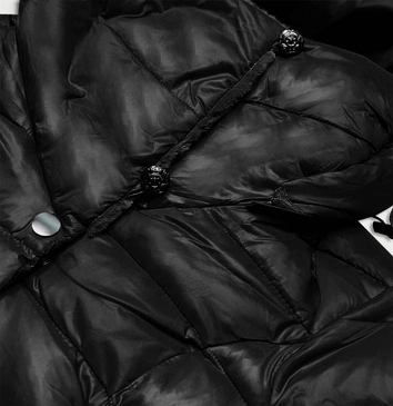 KURTKA ZIMOWA DAMSKA Z WYSOKĄ FUTRZNĄ STÓJKĄ CZARNA (J9-018)