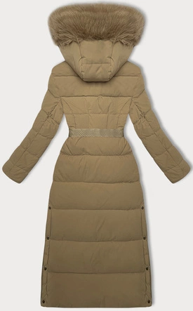 Długa gruba kurtka płaszcz z paskiem beżowa (WD202306)