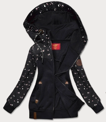 Bluza damska z kwiatuszkami czarna (AMG828)