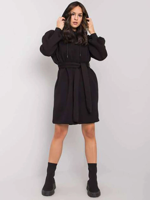 Dresowa sukienka oversize z paskiem czarna (7253)