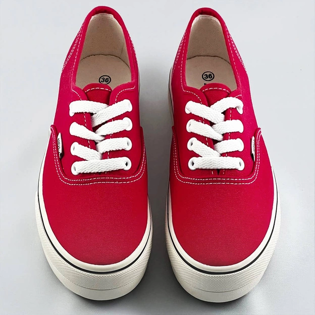 Sznurowane tenisówki na grubej podeszwie czerwone (aw020304)