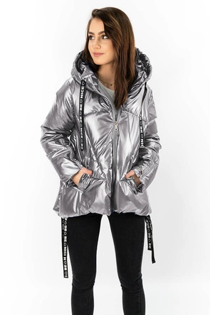 Krótka kurtka damska z asymetrycznym dołem jasnoszara (632art)