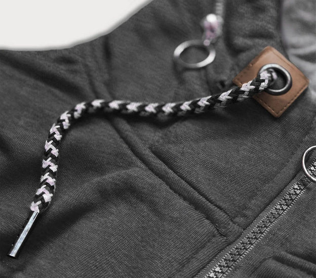 DŁUGA DAMSKA BLUZA ROZPINANA GRAFITOWA (AMG708)