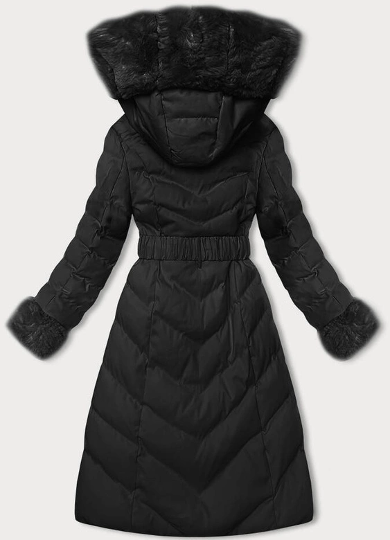 Zimowa kurtka z paskiem czarna (5M3156-392)