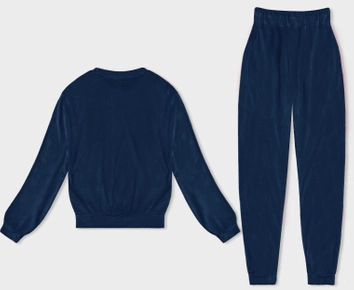 Welurowy dres damski ciemny niebieski (8C1173-66)