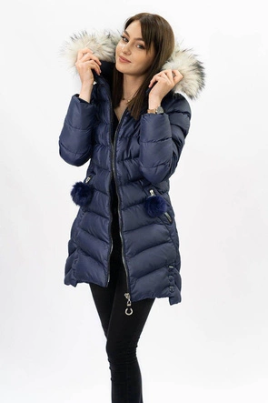 Zimowa kurtka damska z odpinanymi rękawami granatowa (w761)