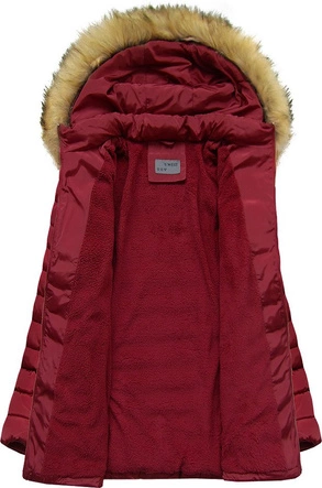 PIKOWANA DAMSKA KURTKA ZIMOWA Z KAPTUREM BORDOWA (B2630-30)