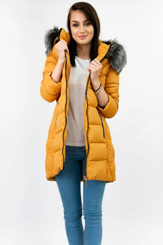 PIKOWANA KURTKA Z KAPTUREM ŻÓŁTA (B2644)