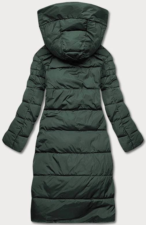 DŁUGA ZIMOWA KURTKA DAMSKA CIEMNO ZIELONA (2M-033)