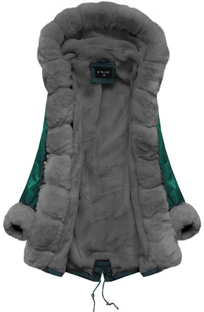 ZIMOWA DAMSKA PARKA Z FUTERKIEM ZIELONO-SZARA (B500)