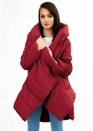 ASYMETRYCZNA DAMSKA KURTKA ZIMOWA CZERWONA (X700XART)