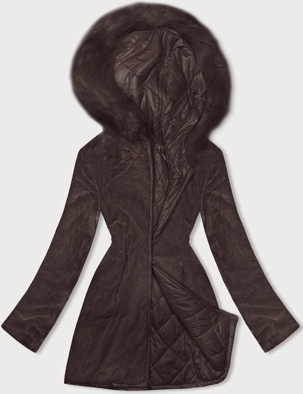Dwustronna kurtka damska pikowana - futro brązowa (H-897-23)