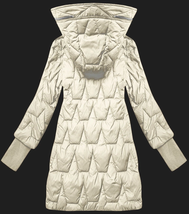 Pikowana przejściowa kurtka damska z dzianinowymi ściągaczami Libland ecru (LD-7775)