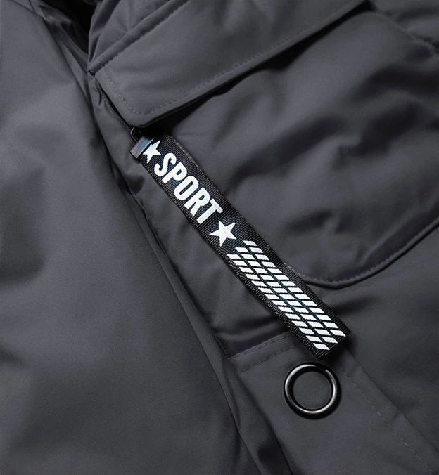 KURTKA ZIMOWA DAMSKA Z OZDOBNĄ PODSZEWKĄ GRAFITOWA (B9576-70)