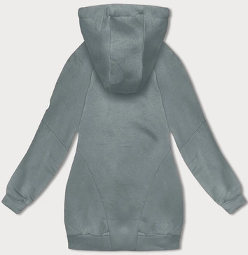 Luźna długa bluza damska ze ściągaczami szarozielona (AMG-332A)