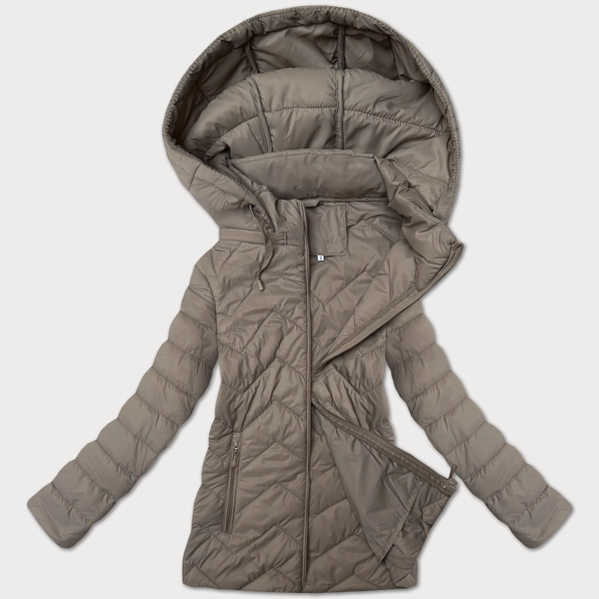 Lekka pikowana kurtka damska z kapturem J Style beżowa (16M9232-62)