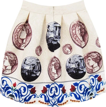 ROZKLOSZOWANA SPÓDNICA Z NADRUKAMI ECRU (575ART)