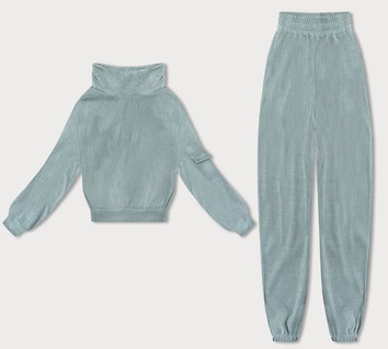 Dresowy komplet damski typu wafel miętowy (AMG-339A)