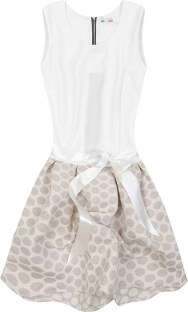 ROZKLOSZOWANA SUKIENKA BIAŁO-BEŻOWA (3054/1)