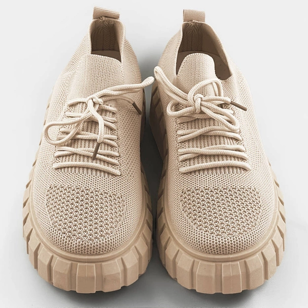 Ażurowe buty sznurowane beżowe (aa37)