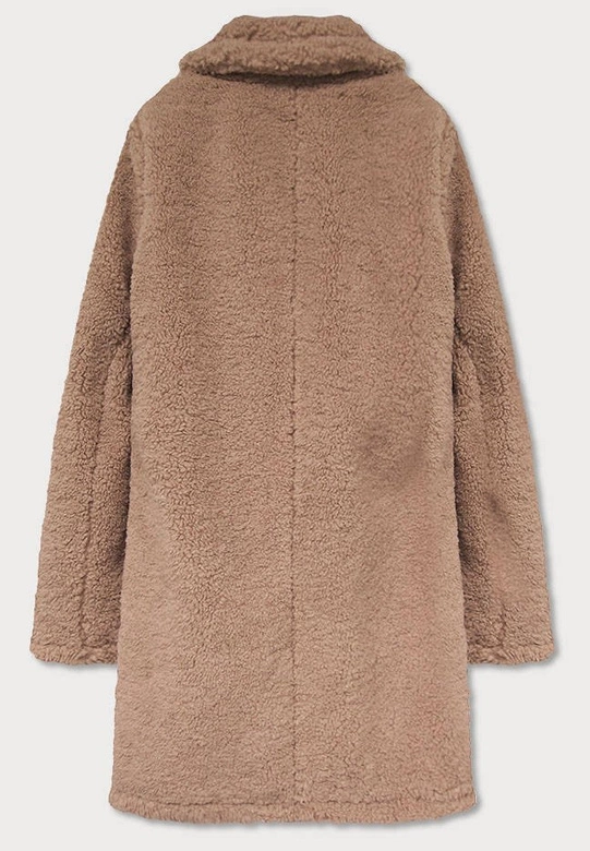 PLUSZOWY DAMSKI PŁASZCZ Z KIESZENIAMI BEŻOWY (9343)
