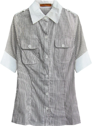 KOSZULA Z KRÓTKIM RĘKAWEM BIAŁO-CZARNA (6011)