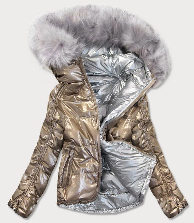 DWUSTRONNA METALICZNA KURTKA DAMSKA ZŁOTO-SREBRNA (GWW1908)