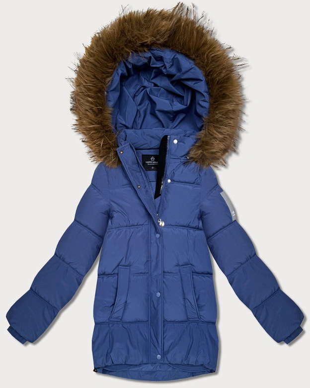 Kurtka puchowa z kapturem niebieska (KK60612)