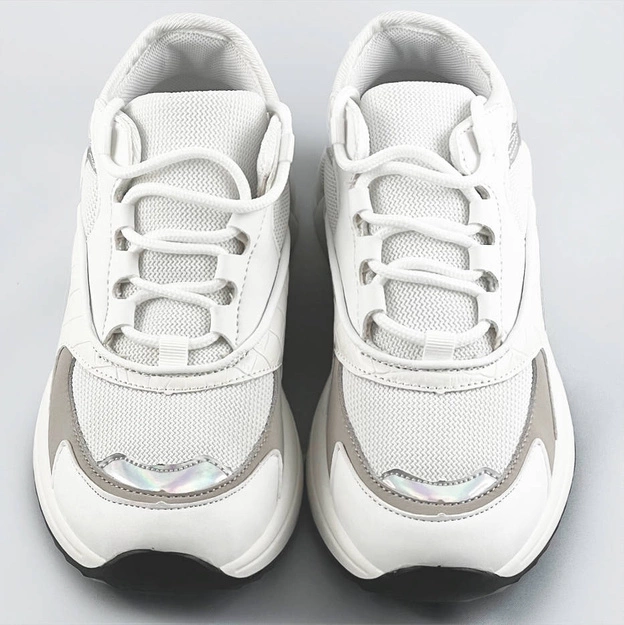Sznurowane sneakersy z kolorowymi wstawkami białe (6346)