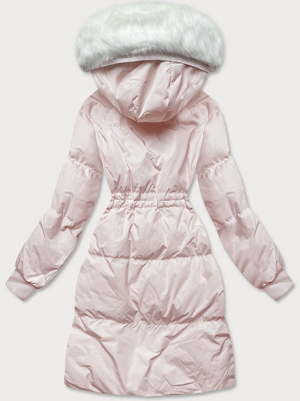 DAMSKI ZIMOWY PŁASZCZ Z KAPTUREM I PUCHEM NATURALNYM ŁOSOSIOWY (17117)