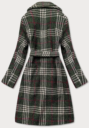 PŁASZCZ DAMSKI W KRATĘ ZIELONY-BEŻ (OMDL-011)
