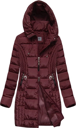 DAMSKA DŁUŻSZA KURTKA ZIMOWA Z KAPTUREM BORDOWA (R2620)
