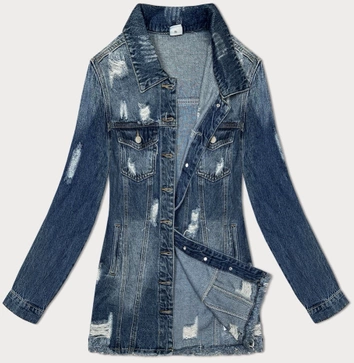 Długa kurtka jeansowa z przetarciami niebieska (POP7110-K)