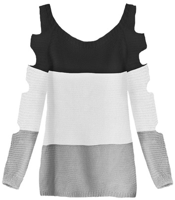 SWETER Z WYCIĘCIAMI NA RĘKAWACH CZARNO-BIAŁY (228ART)