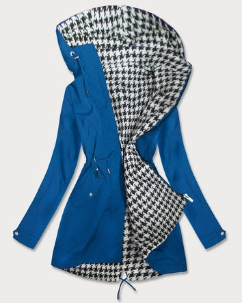 DWUSTRONNA KURTKA PARKA DAMSKA NIEBIESKA-PEPITKA (W353-1)