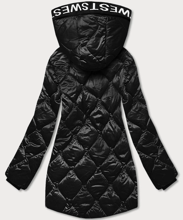 Kurtka damska z ozdobną lamówką czarna (B8113-1)