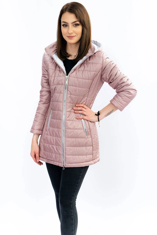 DŁUGA PIKOWANA KURTKA ANTYCZNY RÓŻ (B1088-30)