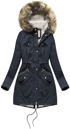 Kurtka damska typu parka na misiu z kapturem granatowa (7602BIG)