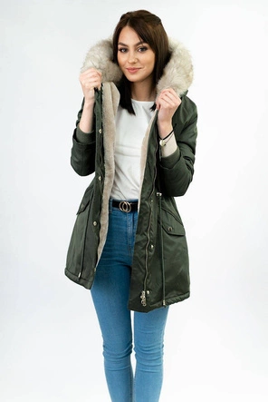 Damska parka zimowa na futerku army (b508)