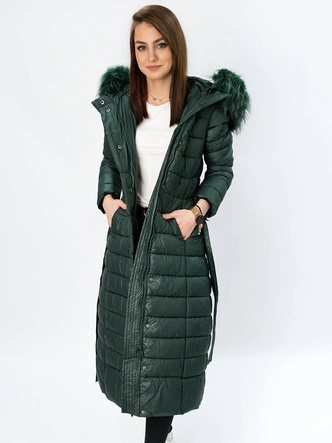 DŁUGA PIKOWANA KURTKA CIEMNOZIELONA (7761)