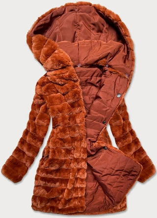 LEKKA KURTKA ZIMOWA DAMSKA FUTRO 2 W 1 RUDA (39039)