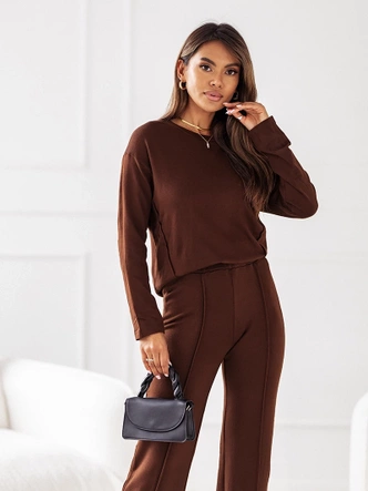 Dzianinowy komplet 2-częściowy bluzka i spodnie czekoladowy (VE74)