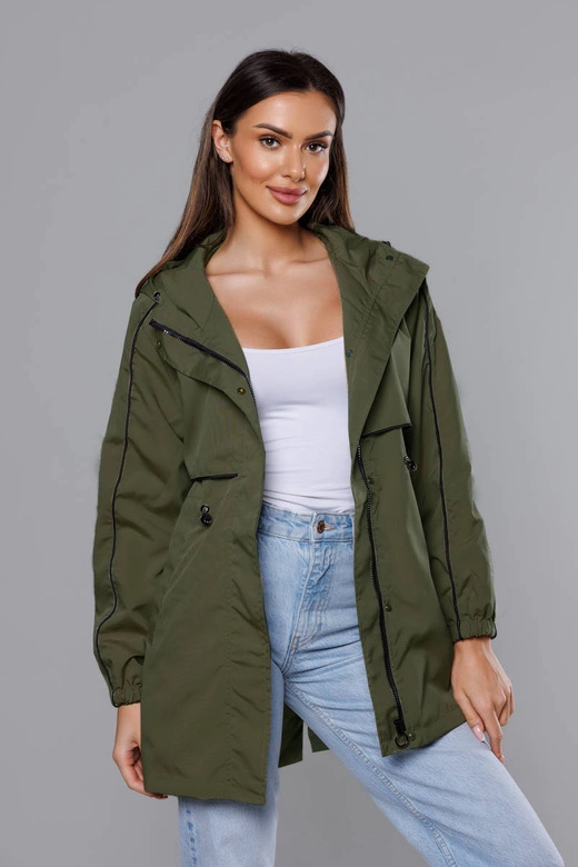 Cienka kurtka damska na podszewce khaki (B8119-11)